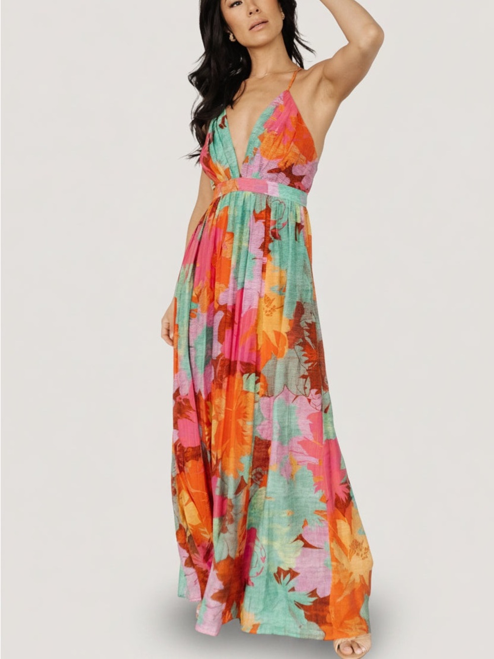 Baltic Born Miramar Maxi Dress Floral V-neck Open Back Size S